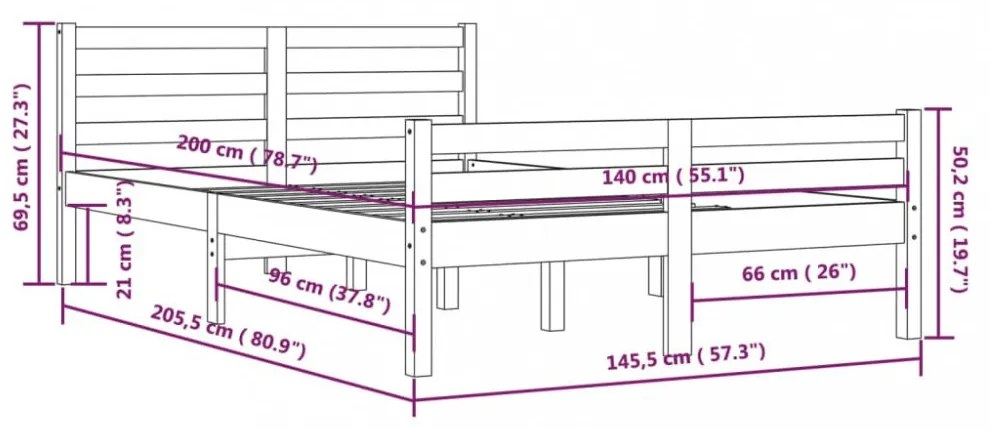 szürke tömör fa ágykeret 140x200 cm