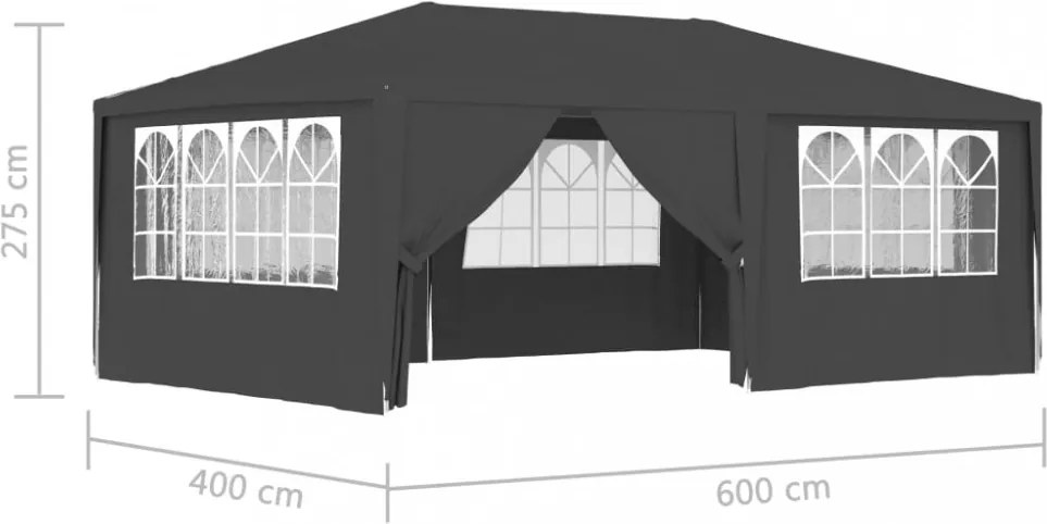 antracitszürke rendezvénysátor oldalfalakkal 4 x 6 m 90 g/m²