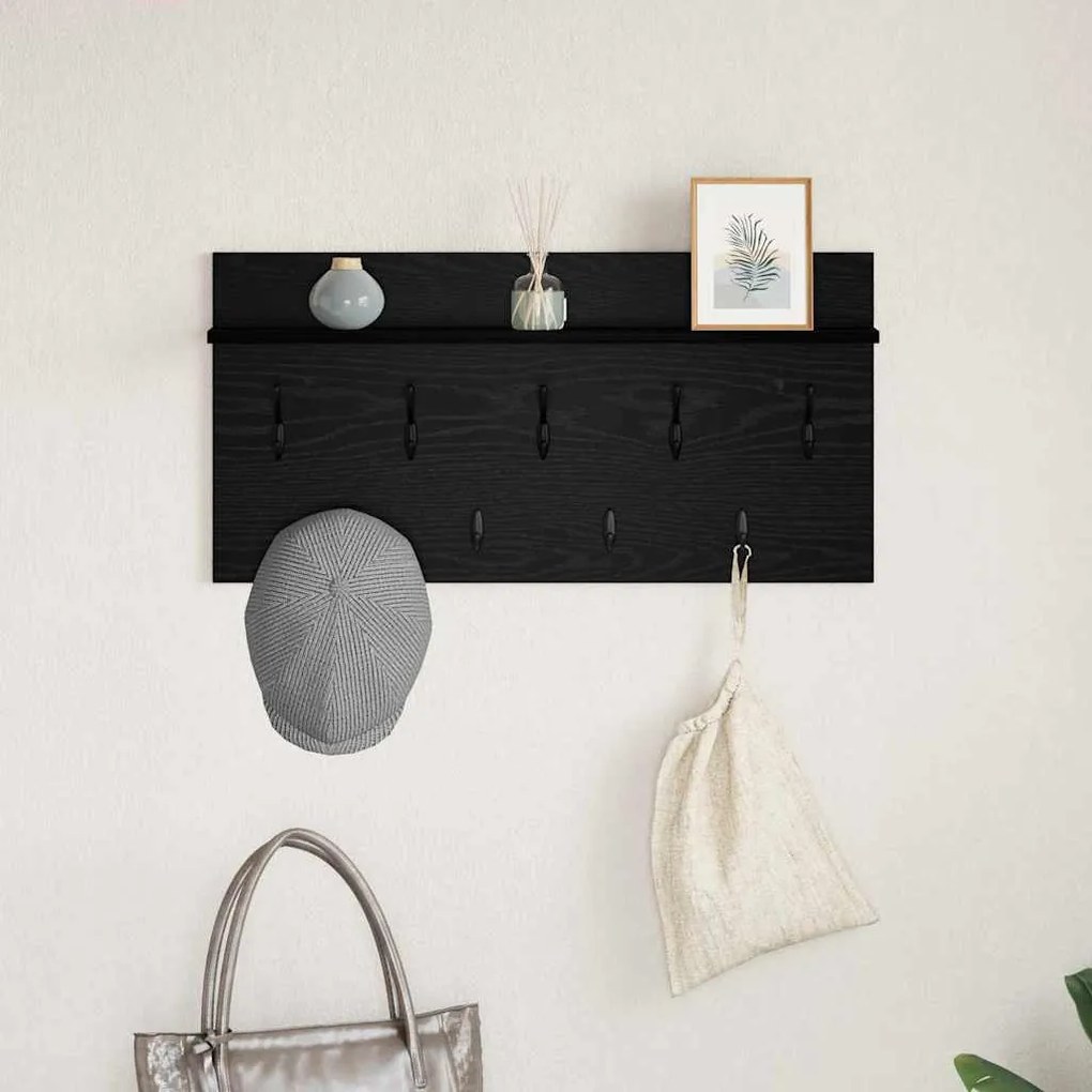 Fali Kabáthorog polcokkal Musta tammi 80 x 40 x 12 cm Faanyag
