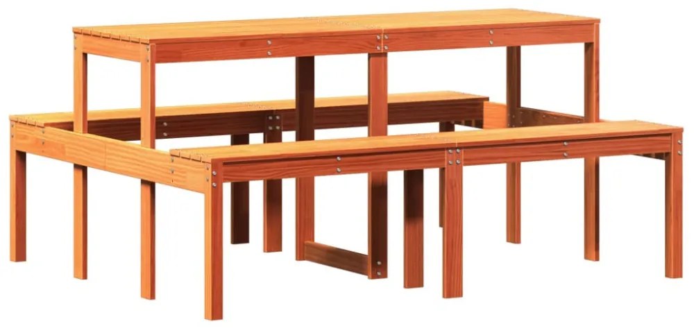 viaszbarna tömör fenyőfa piknik asztal 160 x 134 x 75 cm