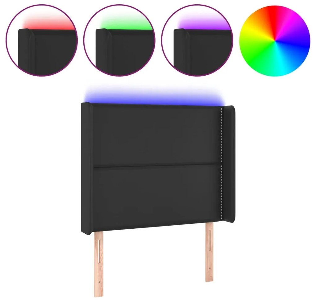 fekete műbőr LED-es fejtámla 93x16x118/128 cm