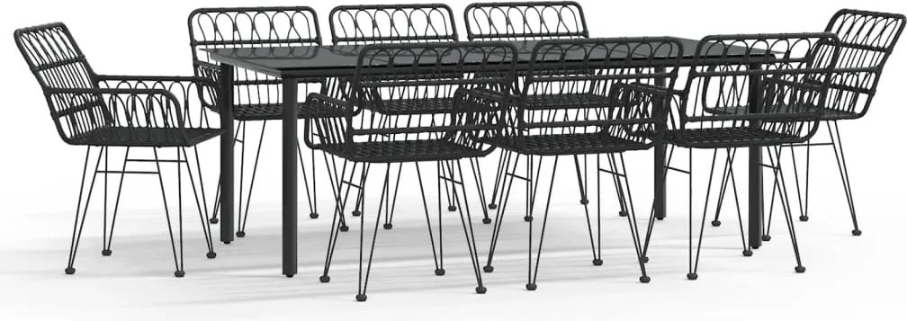 vidaXL 9 részes fekete polyrattan kerti étkezőgarnitúra