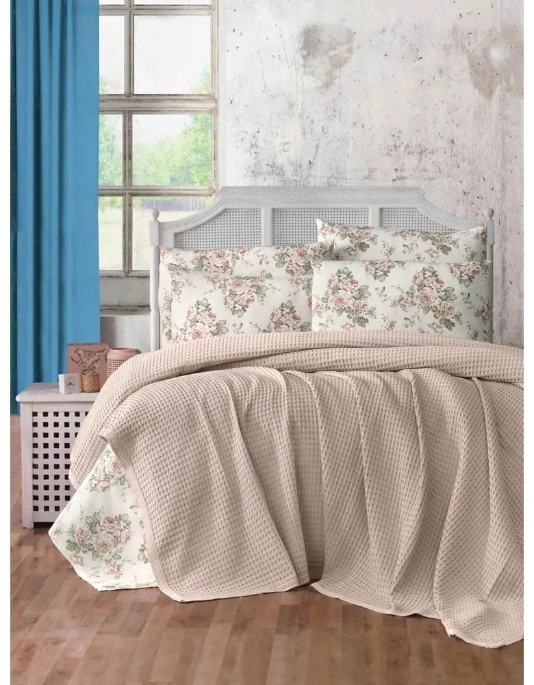 Világosbarna pamut ágytakaró 220x240 cm Waffle – Mila Home