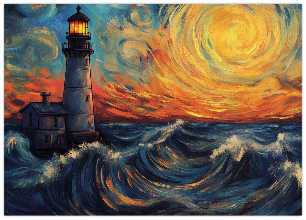 Kép - Világítótorony a hullámokban (70x50 cm)