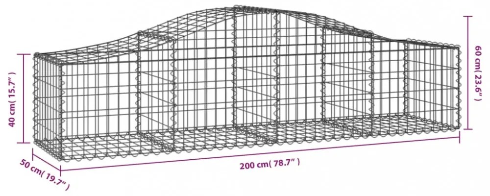18 db íves horganyzott vas gabion kosár 200x50x40/60 cm