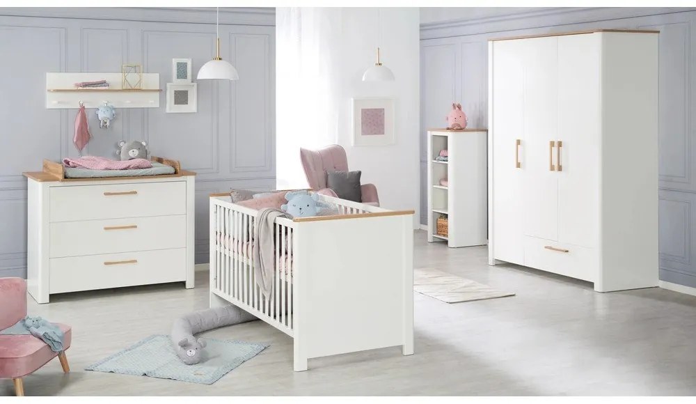 Fehér-natúr színű fali gyerek fogas tölgyfa dekorral Ava – Roba