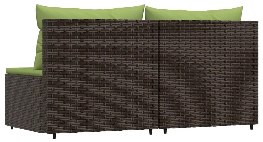 2 db barna polyrattan kerti középső kanapé párnával