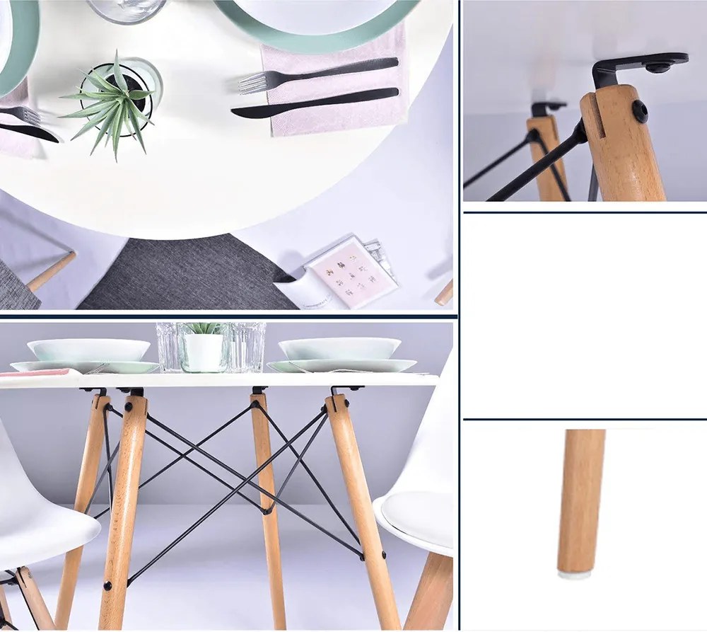 Étkezőasztal, fehér/matt/bükk, átmérő 120 cm, DEMIN NEW