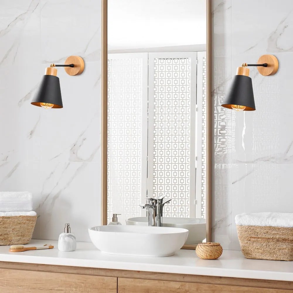 Fekete-natúr színű fali lámpa ø 14 cm Manavgat – Opviq lights
