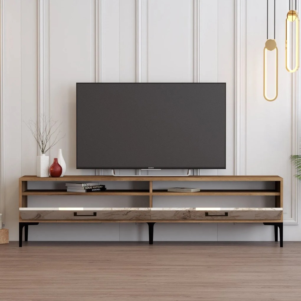 TV szekrény Istanbul 2 - Diós Fehér Marble