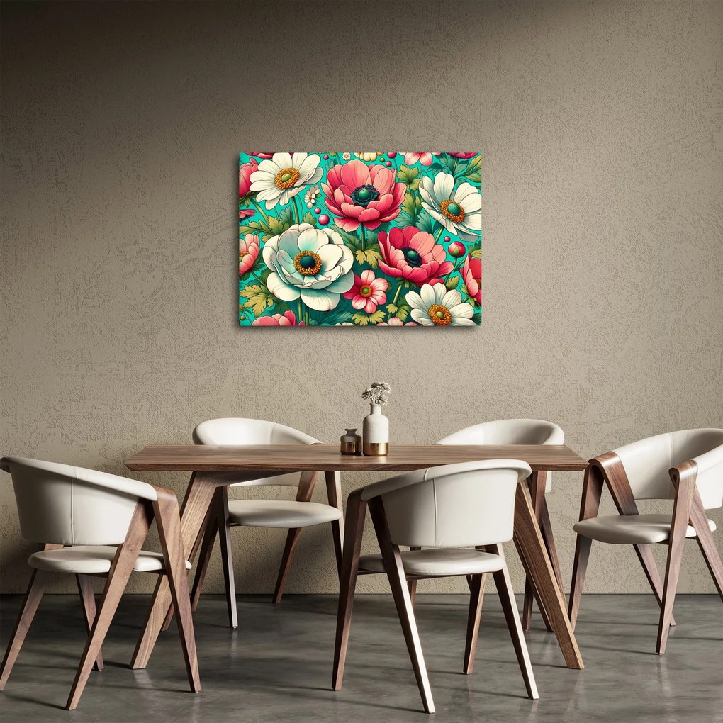 Kép - Virágok kék háttéren (70x50 cm)
