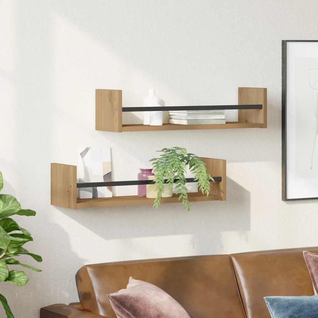 Falipolcok 2 db Kézműves tölgy 60x16x14 cm Műgyanta