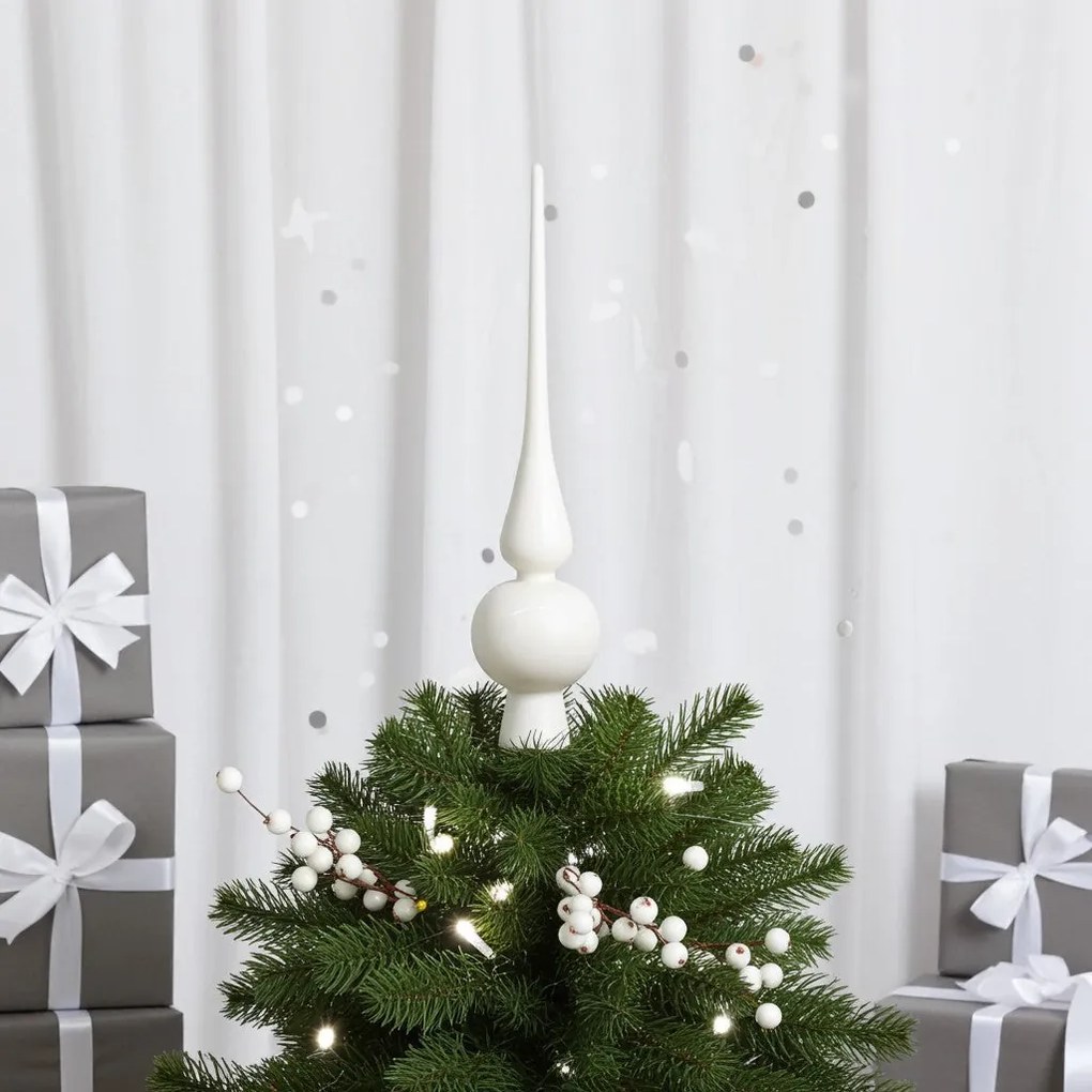 Fehér üveg csúcsdísz 25 cm
