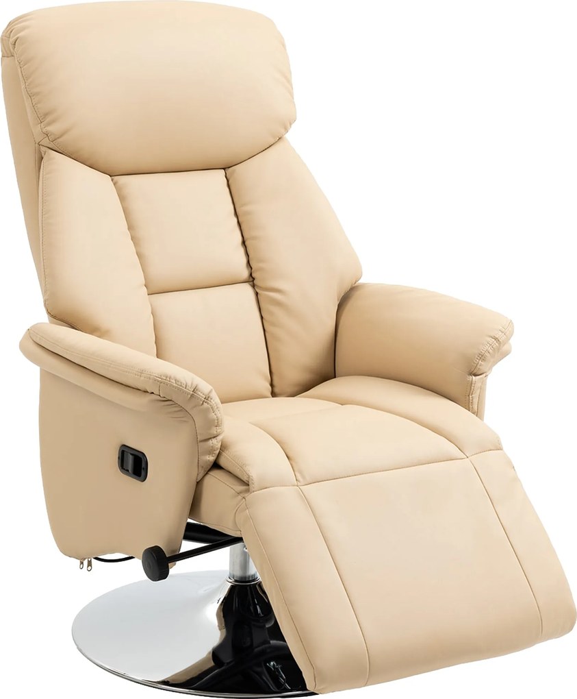 HOMCOM Relaxációs Fotel, Reklámozható Szalon Szék Forgatható, Állítható Lábpihentetővel, Karfákkal, TV Szék Műszaki Bőrbevonattal, max 150 kg, nappali