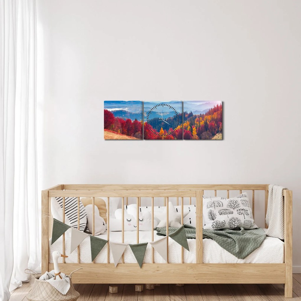 Egy kép egy színes őszi tájról (órával) (90x30 cm)