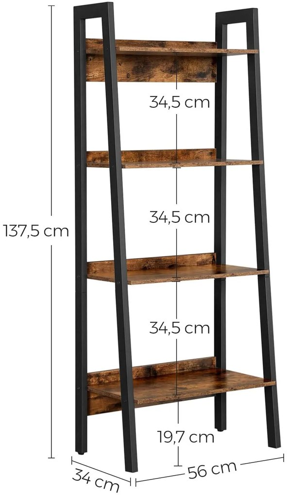 Létrapolc, 4 szintes könyvespolc 56 x 34 x 137,5 cm