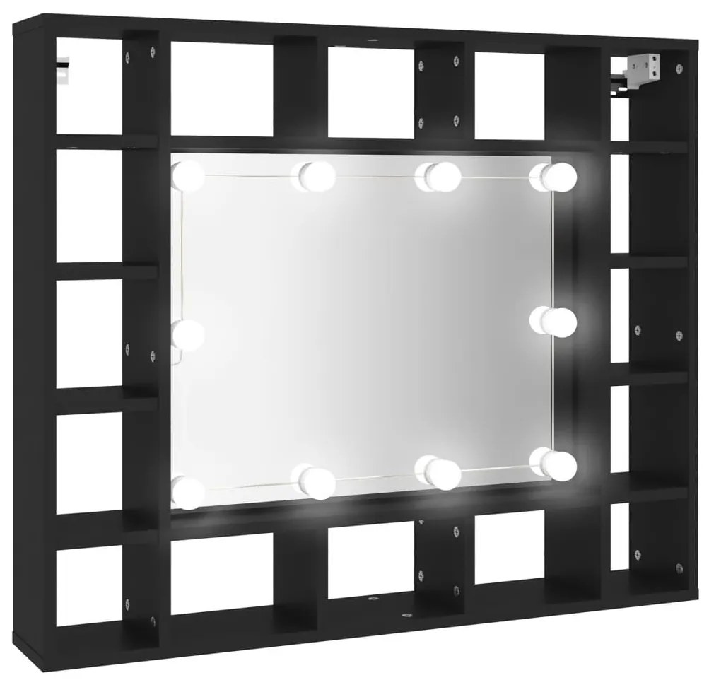 fekete LED-es tükrös szekrény 91x15x76,5 cm