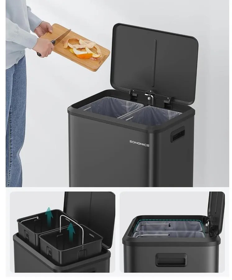 2 x 15 literes konyhai szemetes fekete színben