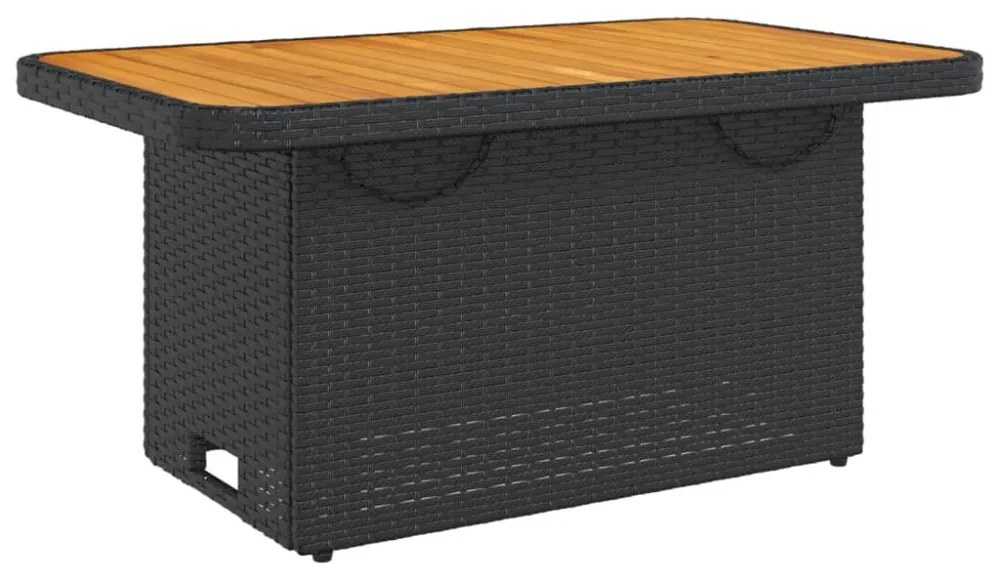 fekete polyrattan és akácfa kerti asztal 90 x 55 x 71 cm
