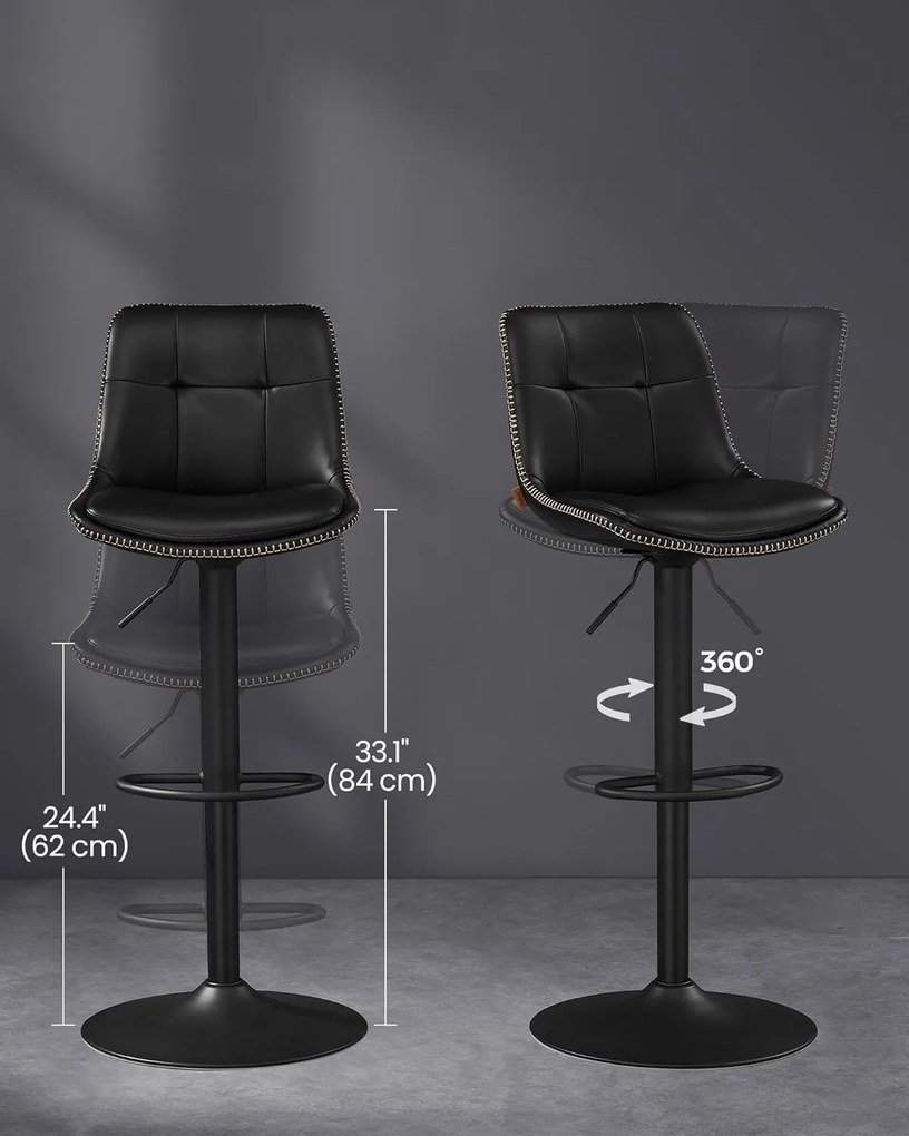 2 db bárszék szett, állítható magasságú , 44 x 48 x (90–112) cm, fekete színű