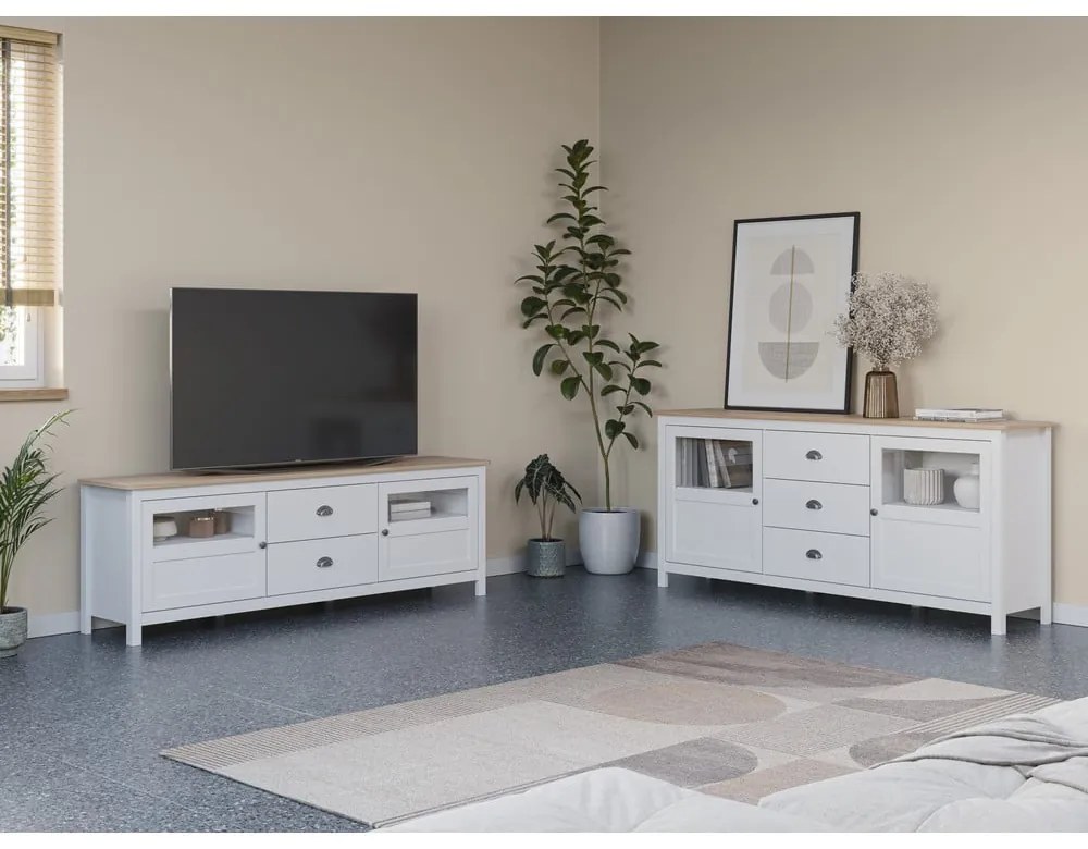 Fehér borovi fenyő alacsony komód 180x80 cm Misti – Marckeric