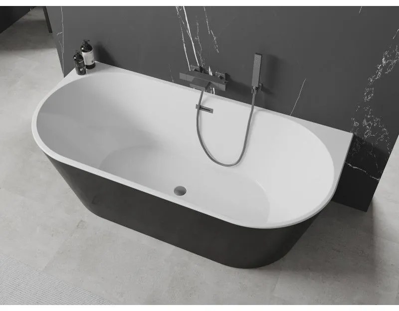 Mexen Oval, szabadon álló fali kád 180 x 80 cm, fehér-fekete, grafit túlfolyó, 52671808075-66