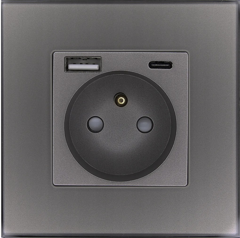 Aljzat üveggel Szürke Dupla Usb töltő 2.4A A+c típus Miuun