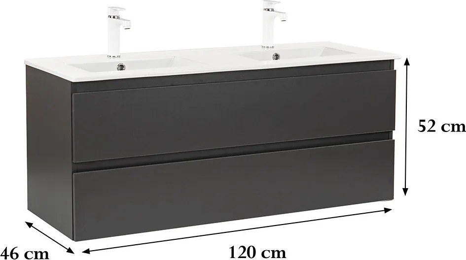 Modern 120 cm-es függesztett fürdőszobabútor antracit színben – Vario Forte Fürdőszoba alsó szekrény kerámia mosdóhoz