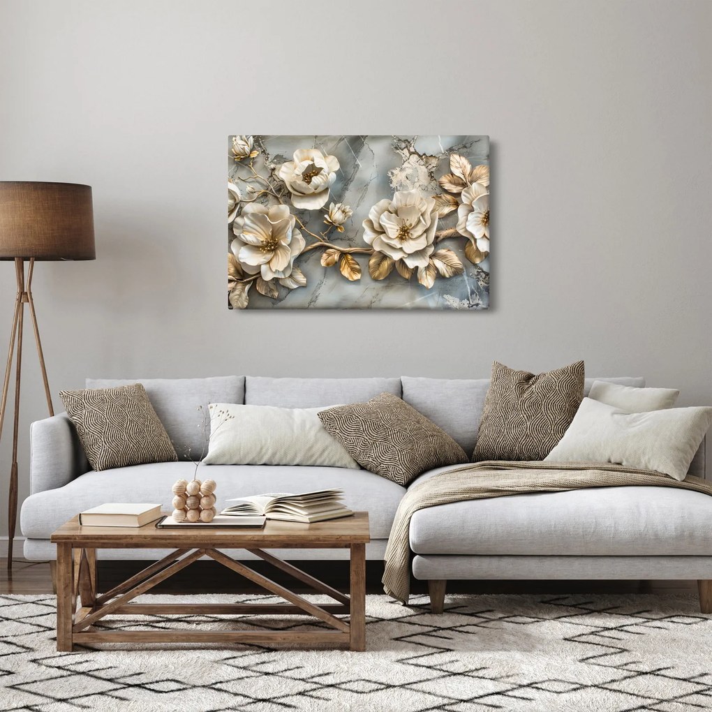 Kép - Márvány háttér virágokkal (90x60 cm)