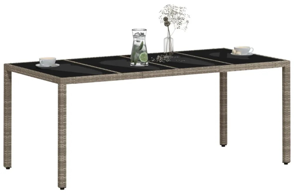 világosszürke polyrattan üveglapos kerti asztal 190x90x75 cm
