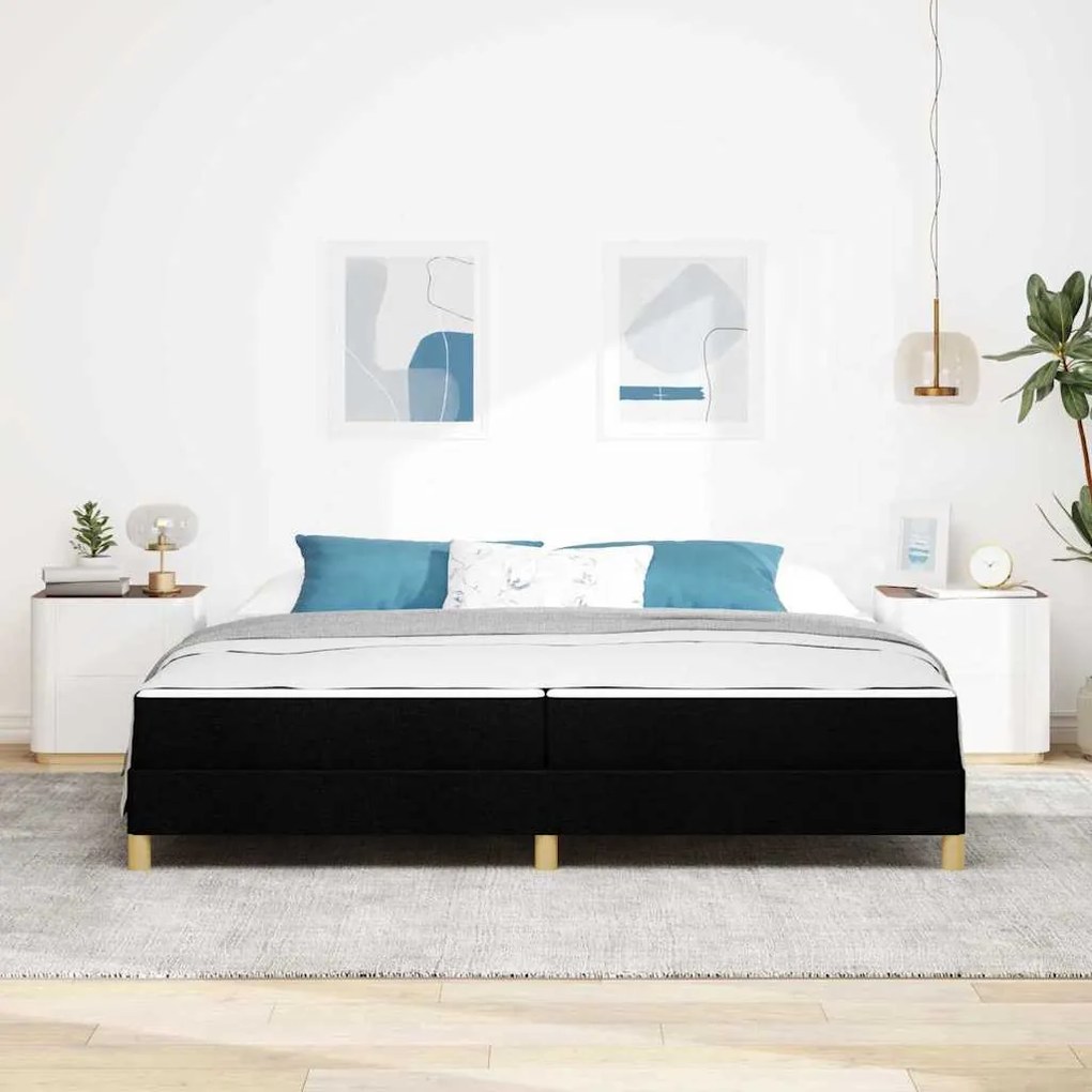 Boxrugós ágy Fekete és Barna 200 x 200 cm Textil és mérnöki fa