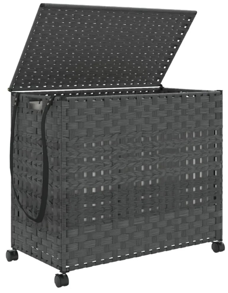 szürke rattan szennyeskosár kerekekkel 66x35x60 cm