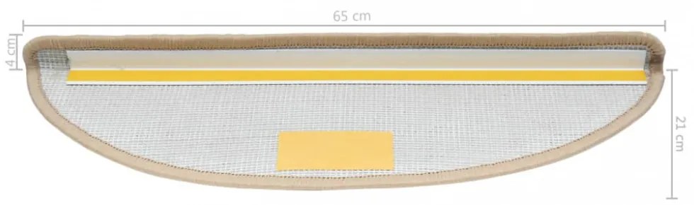 10 db krémszínű, félkör alakú lépcsőszőnyegek, nagy méretben, 65 x 21 x 4 cm