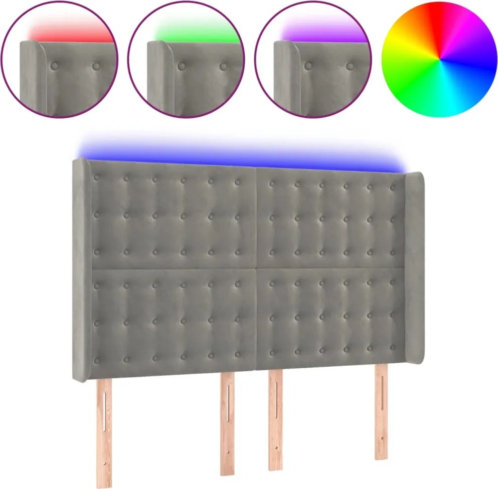 vidaXL világosszürke bársony LED-es fejtámla 147x16x118/128 cm