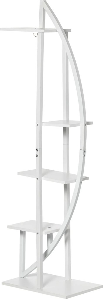 Outsunny 5-Szintes Félhold Virágtartó, Virágtartó Belső és Külső Használatra MDF-ből és Acélból, 50x30x160 cm, Fehér | Aosom