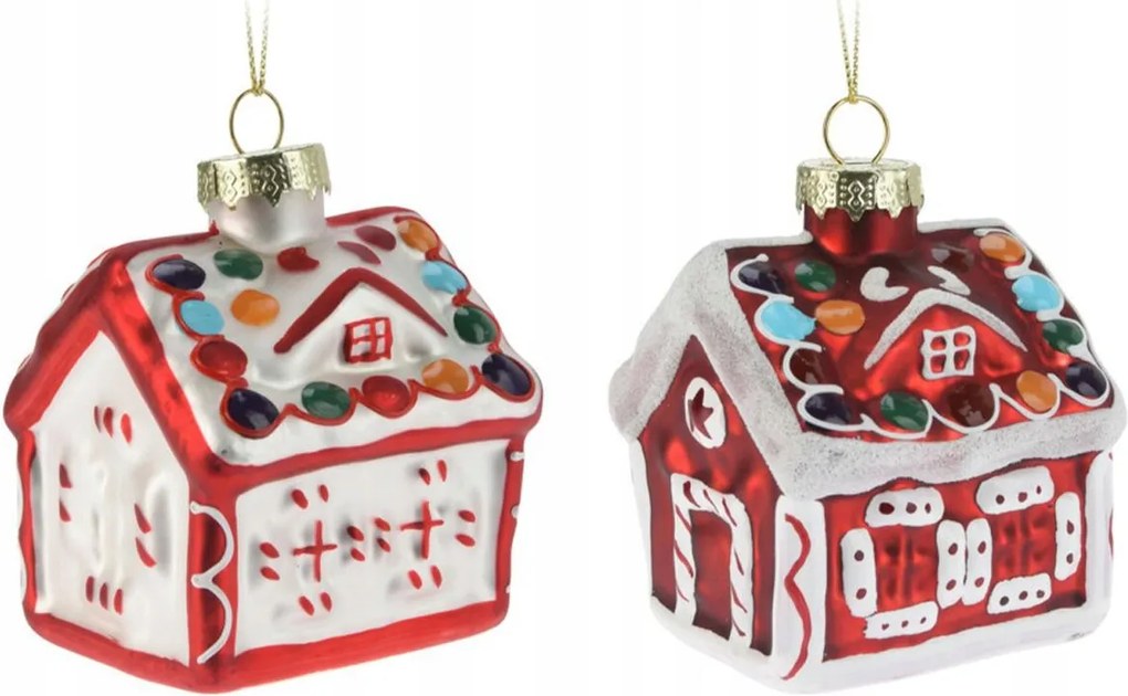 Karácsonyfa Dísz gömb üveg Házikó karácsonyi Mézeskalács dekoráció 12 db