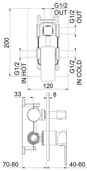 Sapho - TURSI falba süllyesztett zuhanycsaptelep, fényes króm