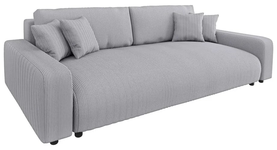 Világosszürke kordbársony kinyitható tárolóhelyes kanapé 234 cm Sara – Ropez