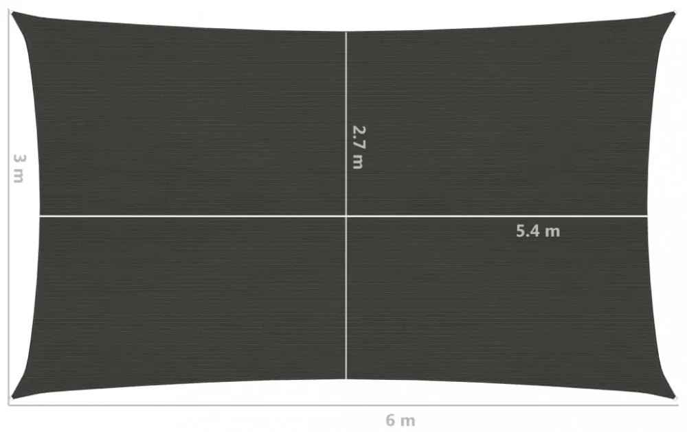 antracitszürke HDPE napvitorla 160 g/m² 3 x 6 m