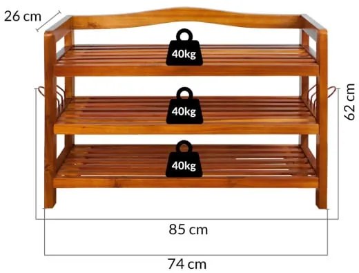 Casaria® Akácfa cipőtartó állvány - 3 szintes
