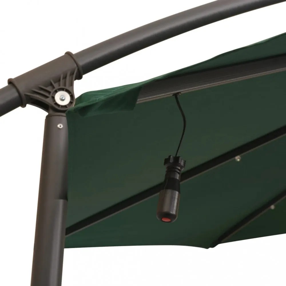 zöld függőernyő LED-del, fém rúddal 300 cm