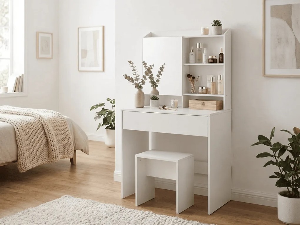 Fésülködőasztal tükörrel LUNAVI 70x40 cm, fehér