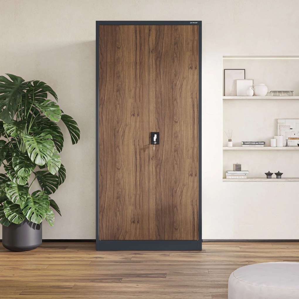 Fém iratszekrény JAN H, 900 x 1950 x 400 mm, Eco Design: antracit/ dió