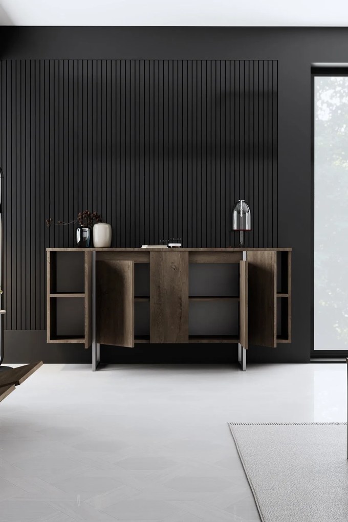 Konzolasztal Luxe - Walnut, Silver