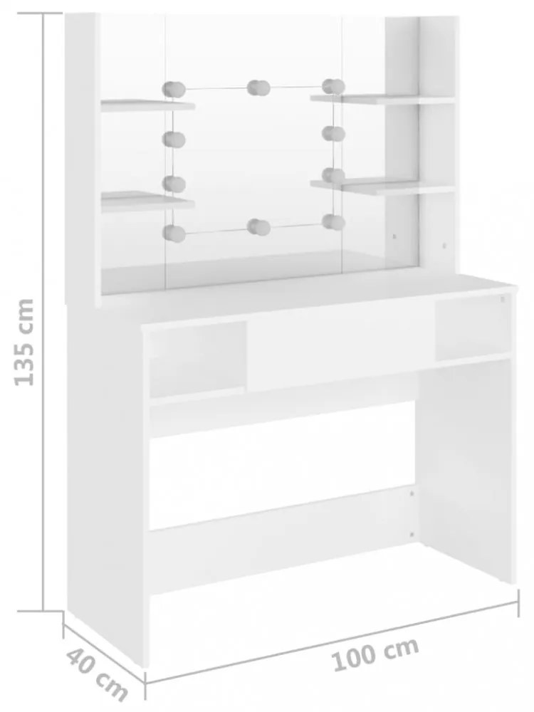 fehér LED-es MDF sminkasztal 100 x 40 x 135 cm