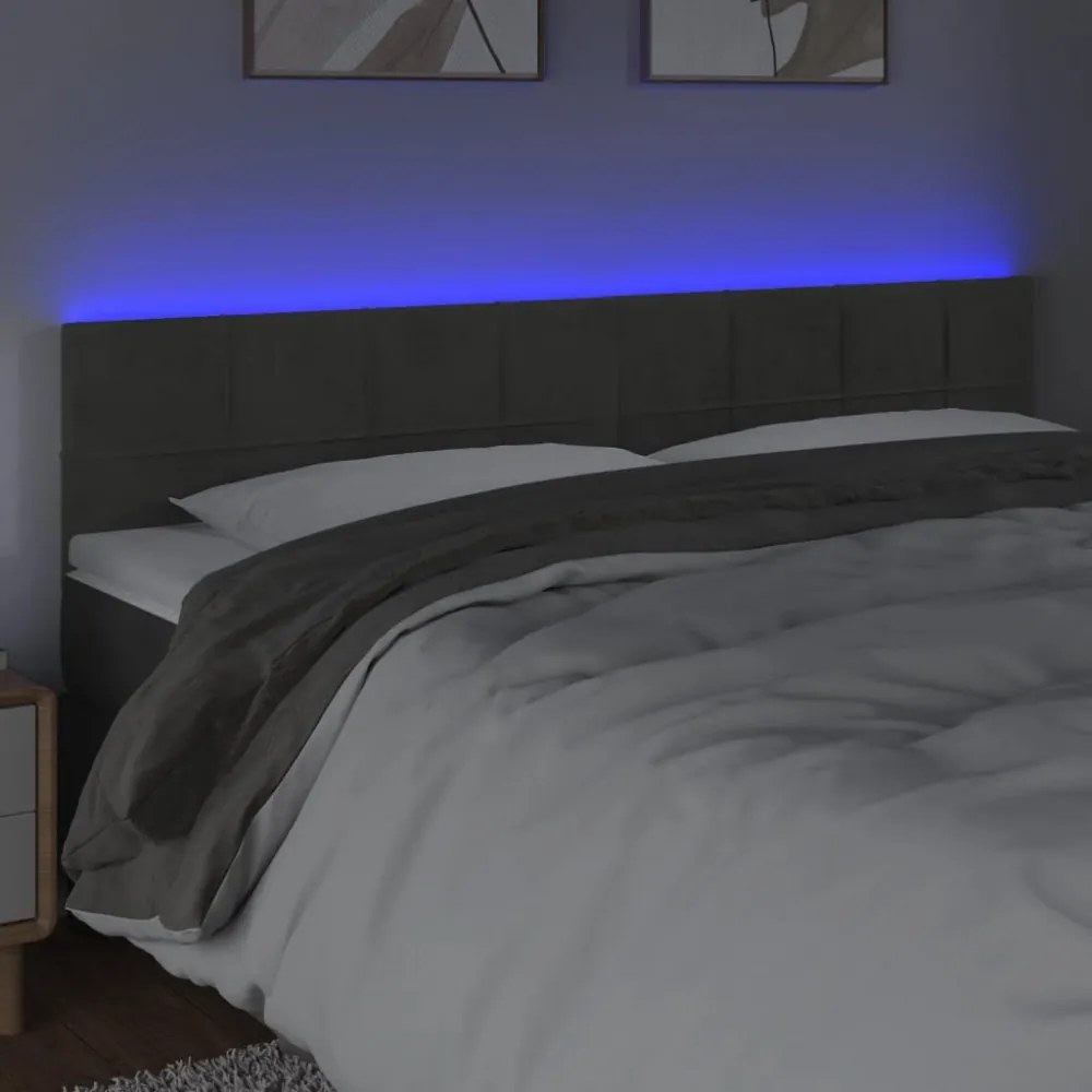 sötétszürke bársony LED-es fejtámla 160x5x78/88 cm