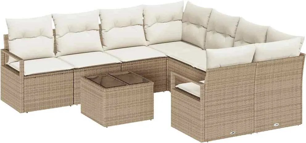 vidaXL Kanapé Szett párnával 9 pcs Beige és krém polirattan