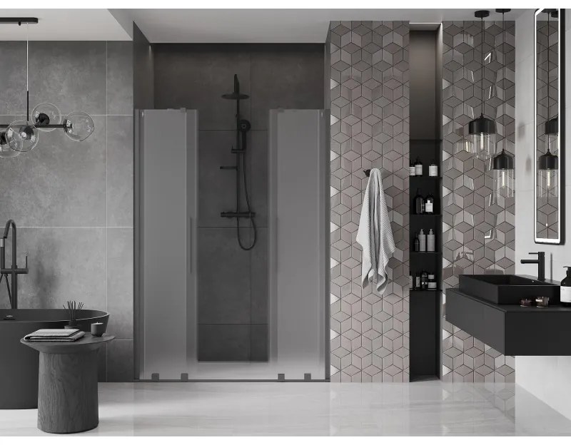 Mexen Velar Duo, tolózuhanyajtó nyitáshoz 160 cm, 8 mm-es matt üveg, polírozott grafit, 871-160-000-32-95