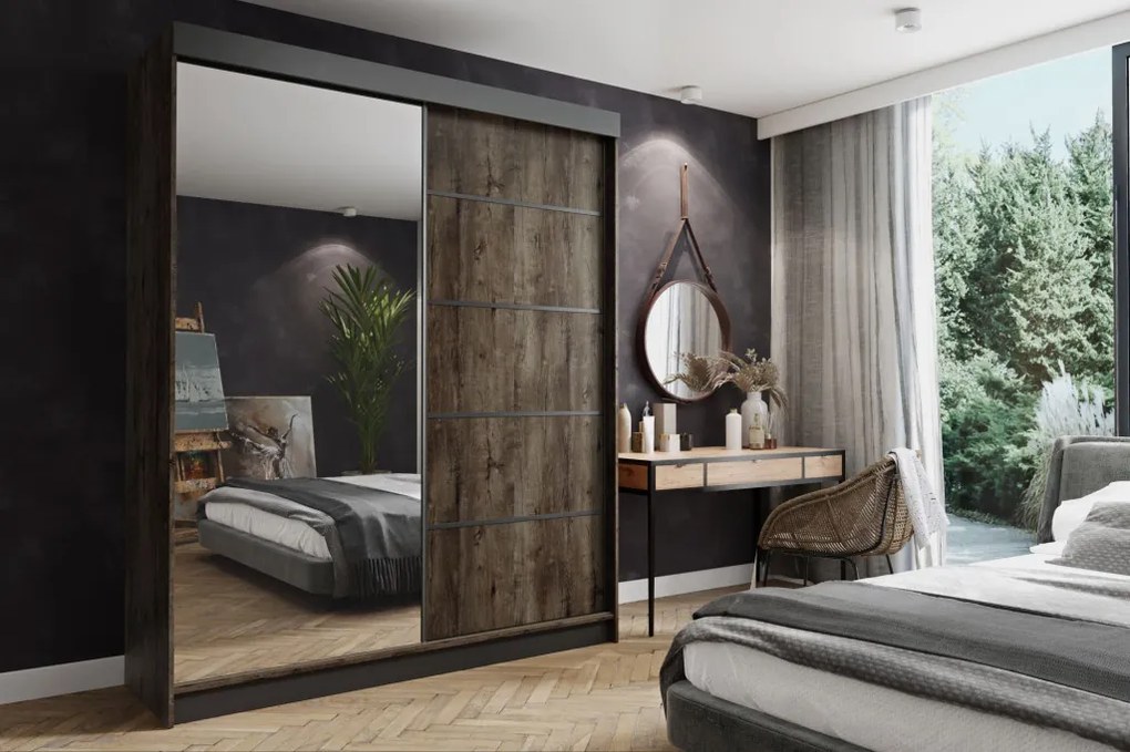 Amo 200 Tolóajtós Szekrény 200cm, Szürke Hamu