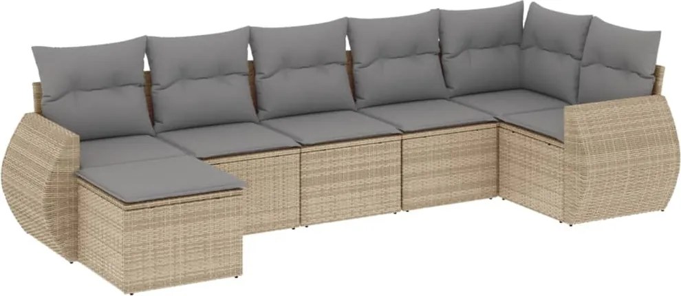 vidaXL 7 részes bézs polyrattan kerti ülőgarnitúra párnákkal